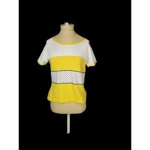 Hawksley & Wight Vintage Cotton Yellow White Pullover Sweater Size Small